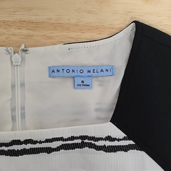 Antonio Melani Womens Sheath Dress Size 6 Black White Pencil Sleeveless Career - Picture 3 of 10